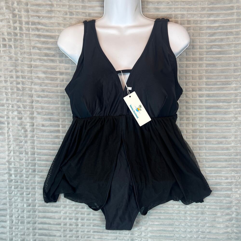 NWT Beach Sissi Fly Away Draped Black Swimsuit Size XL